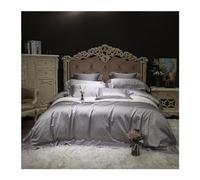 JQQJZLC Four piece bedding set Luxury Solid color smooth silky Bedding Duvet Cover Sheet Pillowcase King Queen Size Silk Gray cotton Linen Bed four pieces set,