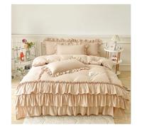 JQQJZLC Four piece bedding set Ruffle Queen Twin Washed Microfiber Bedding Shabby Chic Farmhouse Duvet Cover Pillow Shams Bed Four Pieces Set, (Bianco-King 220X240cm 3Pcs