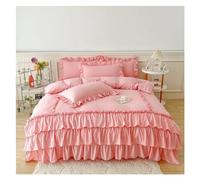 JQQJZLC Four piece bedding set Ruffle Queen Twin Washed Microfiber Bedding Shabby Chic Farmhouse Duvet Cover Pillow Shams Bed Four Pieces Set, (Bianco-King 220X240cm 3Pcs