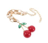 JQQJZLC Girls Accessories Lovely Cherry Bracelet with Green Leaves Cute Fruit Keychain Charm for Women and Accessory for Any necklace