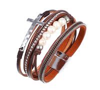 JQQJZLC Girls' jewelry 1Pc Multi Layer Wide Cuff Bracelet with Cross and Pearl Accents for Women Woven Wristband Fashion Jewelry Hand Decoration accessories