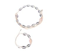 JQQJZLC Girls' jewelry 2Pcs Adjustable Shell Choker Bracelet Set Silver Alloy Beach Jewelry Women present for Birthdays Weddings Special Occasions Boho Ocean Inspired Necklace accessories
