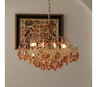JQQJZLC Gold Closet Chandelier Light Fixture Drop Crystal Ceiling Pendant Lights Modern Candle Amber Brown Tassel Crystal Vintage Chandelier for Dining Room Living Room Girls Bedroom Kitchen Island