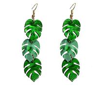 JQQJZLC Green Palm Leaf Dangle Earrings for Women Girls Lightweight Resin Tropical Green Plant Statement Drop Fish Hook Stud Earring Fashion Cute Festival Halloween Jewelry Gifts Nature Lover (Leaves)