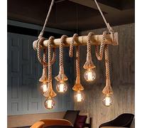 JQQJZLC Hemp Rope Bamboo Pendant Light, Vintage Industrial Chandelier Ceiling Light, Rustic Hanging Spider Lamp 40w E27 for Kitchen, Living Room, Dining Room,