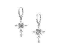 JQQJZLC Hypoallergenic Earrings for Women | Cubic Zirconia Cross Hoop Huggie Earrings，Gold Plated Dangle Design， Unique Trendy Gift for Valentine’s Day, Mother’s Day & Wedding (Silver/Gold)