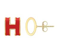 JQQJZLC Hypoallergenic H Alphabet Enamel Stud Earrings, Stainless Steel 18K Gold Plated Geometric Design for Daily & Gifts (Red/White/Black)