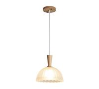 JQQJZLC Japanese Glass Pendant Light, Bedroom Bedside Chandelier, E27 Lighting Fixtures, Simple Dining Room Decorative Hanging Lamp, Wooden Dome Suspension Lamps for Kitchen Island Made in China