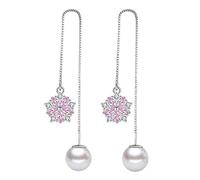 JQQJZLC jewellery Silver Earrings, 925 Sterling Silver Woman Jewelry Fashion Earrings High Pink Semi-Precious Stone Round Freshwater Pearl Long Tassel jewelry