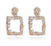 JQQJZLC jewellery Women Silver Earrings, Big Full Crystal Stud Earrings Geometric Square Vintage White Red Green Blue Black Crystal Earrings For Women Earing Jewelry Gifts For Girlfriend, Wife,