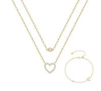 JQQJZLC jewellery women's jewelry set - 925 heart-shaped cutout pendant with double layer necklace and bracelet set, women's jewelry set hanging for girls women jewelry