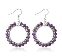 JQQJZLC jewelry for women Natural Crystal Drop Earrings Reiki 4 mm Stone Bead Silver Color Wire Wrapped Circle Dangle Earring Women Charm Jewelry women's jewelry