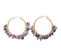 JQQJZLC jewelry for women Natural Stone Hoop Earrings for Women Gold Color Wire Wrap Chip Bead Pink Crystal Earrings Jewelry women's jewelry