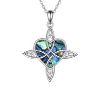 JQQJZLC jewelry Triple Moon Celtic Lotus for Women Sterling Silver Celtic Knot Heart Pendant Abalone Shell Cross Jewelry Christmas Birthday Gifts for Girls Jewelry for girls
