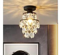 JQQJZLC Lamp Chandelier Lighting Fixture, 3 Crystal Raindrop Lampshades Ceiling Light, Hanging Pendant Lights for Dining Bedroom Living Room Entryway,Gold(Black)