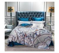 JQQJZLC Luxury Egyptian Cotton Blue Bohemia Bedding Set Queen King Bed Set Bed Sheet Duvet Cover Fitted Sheet parure de lit ropa de cama Bed Four Pieces Set(B,Flat Bed Sheet-Queen 4PCS)