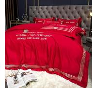 JQQJZLC Luxury Lyocell Bedding Comforter Set, Grace Embroidery Wide Brim Sheets Set, Simple Breathable Cooling Silky All-Season Bedding 4 Piece Set with Zipper Closure(Blue,Queen Size)