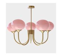 JQQJZLC Minimalist Large Pink Glass Ball Pendant Light - Mid Century 5-Light Chandelier, Modern Glass Globe Pendant Light, Farmhouse Industrial Gold Hanging Ceiling Light Fixture (Color : Pin