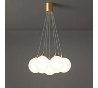 JQQJZLC Modern Glass Globe Chandelier for Bedroom Antique Brass Cluster Milk Ball Bubble Chandelier for Living Room Gold Coastal Mid Century Ceiling Pendant Light for Dining Room Kitchen Island