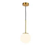 JQQJZLC Modern White Glass Globe Pendant Light Mid Century Ball Chandelier 1-Light Brass Metal Ceiling Hanging Lighting Fixture for Kitchen Island Dining Room Bedroom Made in China Produced in China