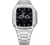 JQQJZLC Modification Kit Metal Cover Case Rubber Replacement Watch Strap，For 7 6 5 4 4 45/44mm, Men Stainless Steel Full Protective Case+fluororubber Band for IWatch Series