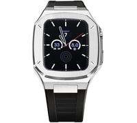 JQQJZLC Modification Kit Metal Cover Case Rubber Replacement Watch Strap,For 7 6 5 4 4 45/44mm, Men Stainless Steel Full Protective Case+fluororubber Band for IWatch Series