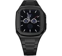 JQQJZLC Modification Kit Metal Cover Case Rubber Replacement Watch Strap，For 7 6 5 4 4 45/44mm, Men Stainless Steel Full Protective Case+fluororubber Band for IWatch Series