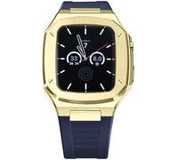 JQQJZLC Modification Kit Metal Cover Case Rubber Replacement Watch Strap，For 7 6 5 4 4 45/44mm, Men Stainless Steel Full Protective Case+fluororubber Band for IWatch Series