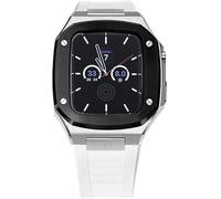 JQQJZLC Modification Kit Metal Cover Case Rubber Replacement Watch Strap，For 7 6 5 4 4 45/44mm, Men Stainless Steel Full Protective Case+fluororubber Band for IWatch Series