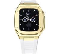 JQQJZLC Modification Kit Metal Cover Case Rubber Replacement Watch Strap，For 7 6 5 4 4 45/44mm, Men Stainless Steel Full Protective Case+fluororubber Band for IWatch Series
