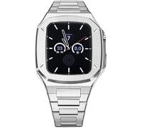 JQQJZLC Modification Kit Metal Cover Case Rubber Replacement Watch Strap，For 7 6 5 4 4 45/44mm, Men Stainless Steel Full Protective Case+fluororubber Band for IWatch Series