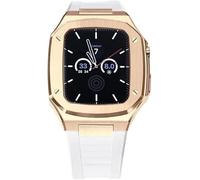JQQJZLC Modification Kit Metal Cover Case Rubber Replacement Watch Strap，For 7 6 5 4 4 45/44mm, Men Stainless Steel Full Protective Case+fluororubber Band for IWatch Series