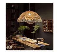 JQQJZLC Natural Bamboo Hanging Ceiling Lamps with Creative Rattan Shade, Hand-Woven Wicker Pendant Light Fixture for Kitchen Island, Boho Farmhouse Chandelier for Living Room Rattan Pendant Lights