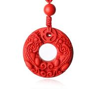 JQQJZLC Natural Cinnabar Double Peace Buckle Pendant Necklace