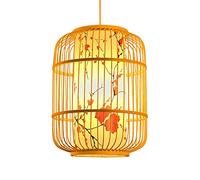 JQQJZLC Pendant Light, Hand-Woven Lantern Lamp Rattan Single Light Weaving Natural Wooden Ceiling Hanging Fixture Wicker Chandelier for Kitchen Dining Living Room Restaurant Farmhouse