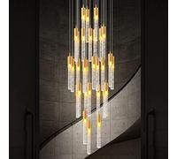 JQQJZLC Post-Modern European Staircase Long Crystal Chandelier Villa Duplex Building Light Luxury Fashion Hollow Rotary Net Red Lamp (Line Length Customized) (Color: