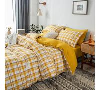 JQQJZLC Queen Size 4 Piece Solid Color Sheet Set, Super Soft Long-Staple Cotton Comfort Bedding Sets, Breathable Moisture Comforter Set for All Season with Zipper Closure(Yellow 2,Queen Size)