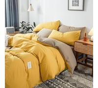 JQQJZLC Queen Size 4 Piece Solid Color Sheet Set, Super Soft Long-Staple Cotton Comfort Bedding Sets, Breathable Moisture Comforter Set for All Season with Zipper Closure(Yellow 2,Queen Size)