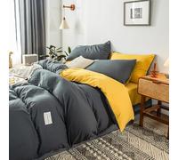 JQQJZLC Queen Size 4 Piece Solid Color Sheet Set, Super Soft Long-Staple Cotton Comfort Bedding Sets, Breathable Moisture Comforter Set for All Season with Zipper Closure(Yellow 2,Queen Size)