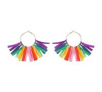 JQQJZLC Rainbow Tassel Dangle Earrings for Women Girls Gold Plated Boho Handmade Colorful Ribbon Long Threader Round Drop Dangling Lightweight Statement Hoop Hook Earring Bohemian Vacation Holiday
