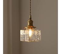 JQQJZLC Retro Pendant Light Hammered Glass Small Chandelier Ceiling Lamp, Square Bottle Shape Hanging Lighting Fixture for Kitchen Island Dining Room, E27 Socket