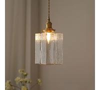 JQQJZLC Retro Pendant Light Hammered Glass Small Chandelier Ceiling Lamp, Square Bottle Shape Hanging Lighting Fixture for Kitchen Island Dining Room, E27 Socket