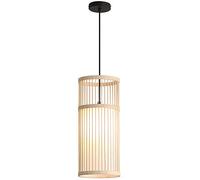 JQQJZLC Retro Single Light Pendant Light Hand Woven Long Tube 1 Light Wooden Pendant Light,for Restaurant Rattan Chandelier Wicker Woven Ceiling Lighting Hanging Light Fixture Made in China Produced