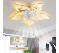 JQQJZLC Reversible Fan Light Ceiling Silent led dimmable Bedroom Ceiling Fans with Lights and Remote Control 6 Speed Timer Chandeliers Ceiling Ligh for Living Room-Gold