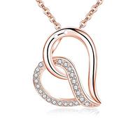 JQQJZLC rose color double heart zircon chokers pendants necklaces for women girl jewellery