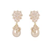 JQQJZLC S925 Silver Needle Zircon Inlaid Earrings with French Palace Retro Pearl Earrings