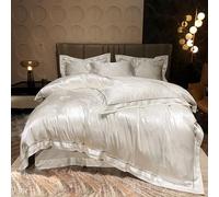 JQQJZLC Satin Duvet Cover Queen Size, Floral Jacquard Satin Duvet Cover Set 4 Piece Quilt Cover Flat Sheet Pillowcase Luxury Silk Bedding Duvet Cover 2 Piece Pillowcase With Zipper Closure(Blue,Queen)