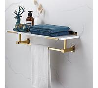 JQQJZLC Shower Caddy Brass Bathroom Accessories, 2 Layers Bathroom, Towel Rack, Shower Storage Basket, Wall Mounted Towel Bar Hangers Bathroom Shelf Storage (Color : White and Gold)