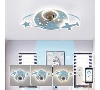 JQQJZLC Silent Ceiling Fans with Lights and Remote Control led Ceiling Fan with lamp Reversible 6 Speed Timer dimmable Children's Chandeliers with Fan for Bedroom-Blue