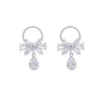 JQQJZLC Silver Earrings for Women 925 Sterling Silver Bowknot Dangly Earrings, Sparkly Zirconia Drop Earrings, Silver Stud Drop Earrings, Jewelry Gift for Valentine'S Day